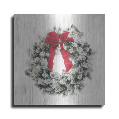 Luxe Metal Art 'Titmouse Christmas Wreath' by Lori Deiter, Metal Wall Art