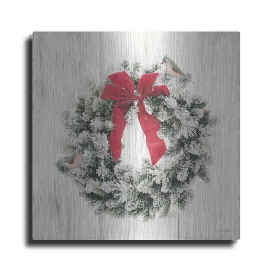 Luxe Metal Art 'Titmouse Christmas Wreath' by Lori Deiter, Metal Wall Art