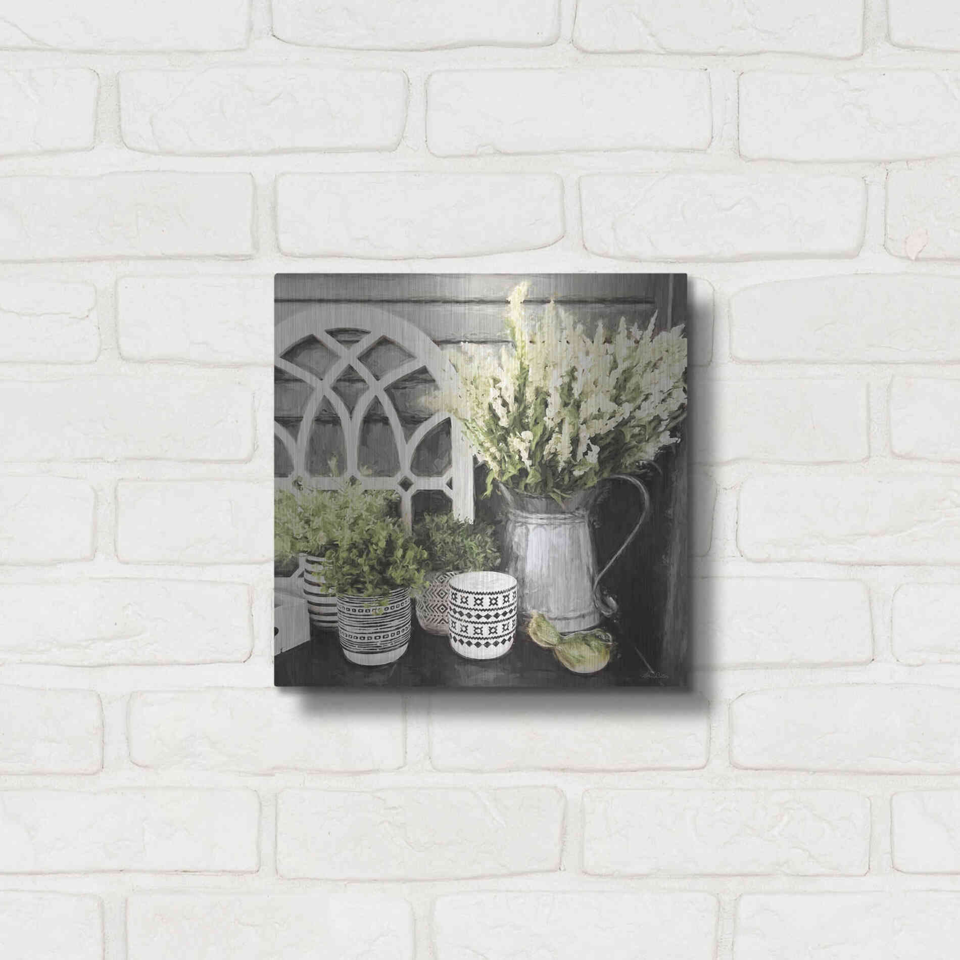 Luxe Metal Art 'Black and Green Still Life' by Lori Deiter, Metal Wall Art,12x12