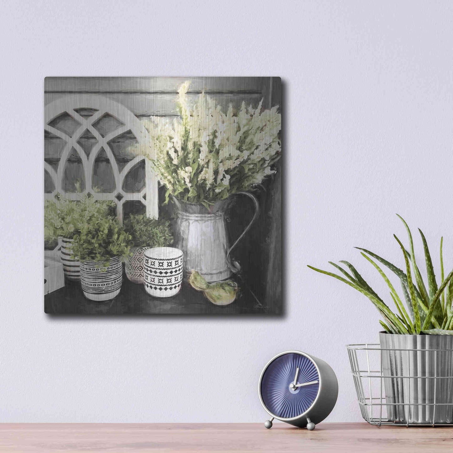 Luxe Metal Art 'Black and Green Still Life' by Lori Deiter, Metal Wall Art,12x12