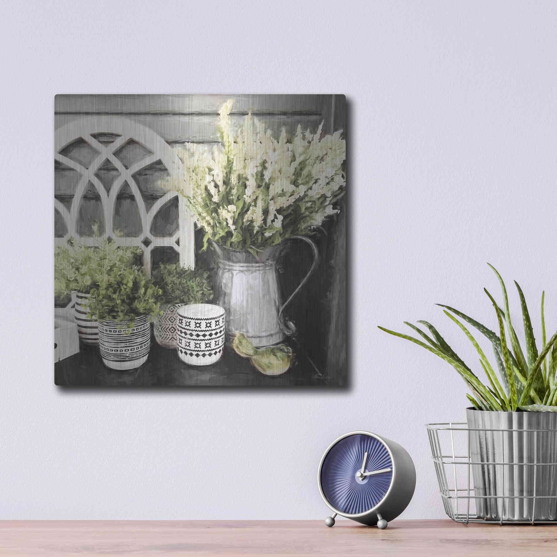 Luxe Metal Art 'Black and Green Still Life' by Lori Deiter, Metal Wall Art,12x12