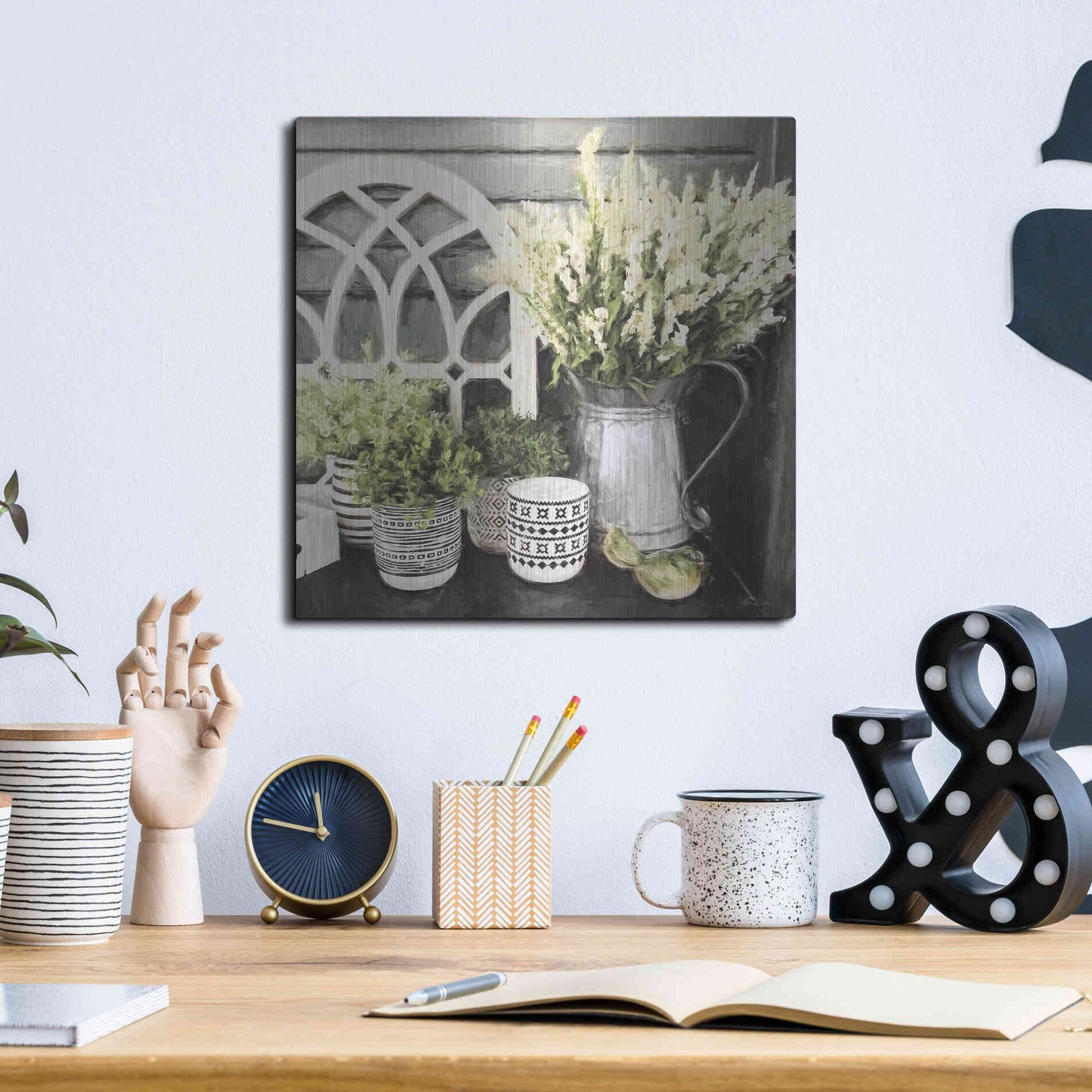 Luxe Metal Art 'Black and Green Still Life' by Lori Deiter, Metal Wall Art,12x12