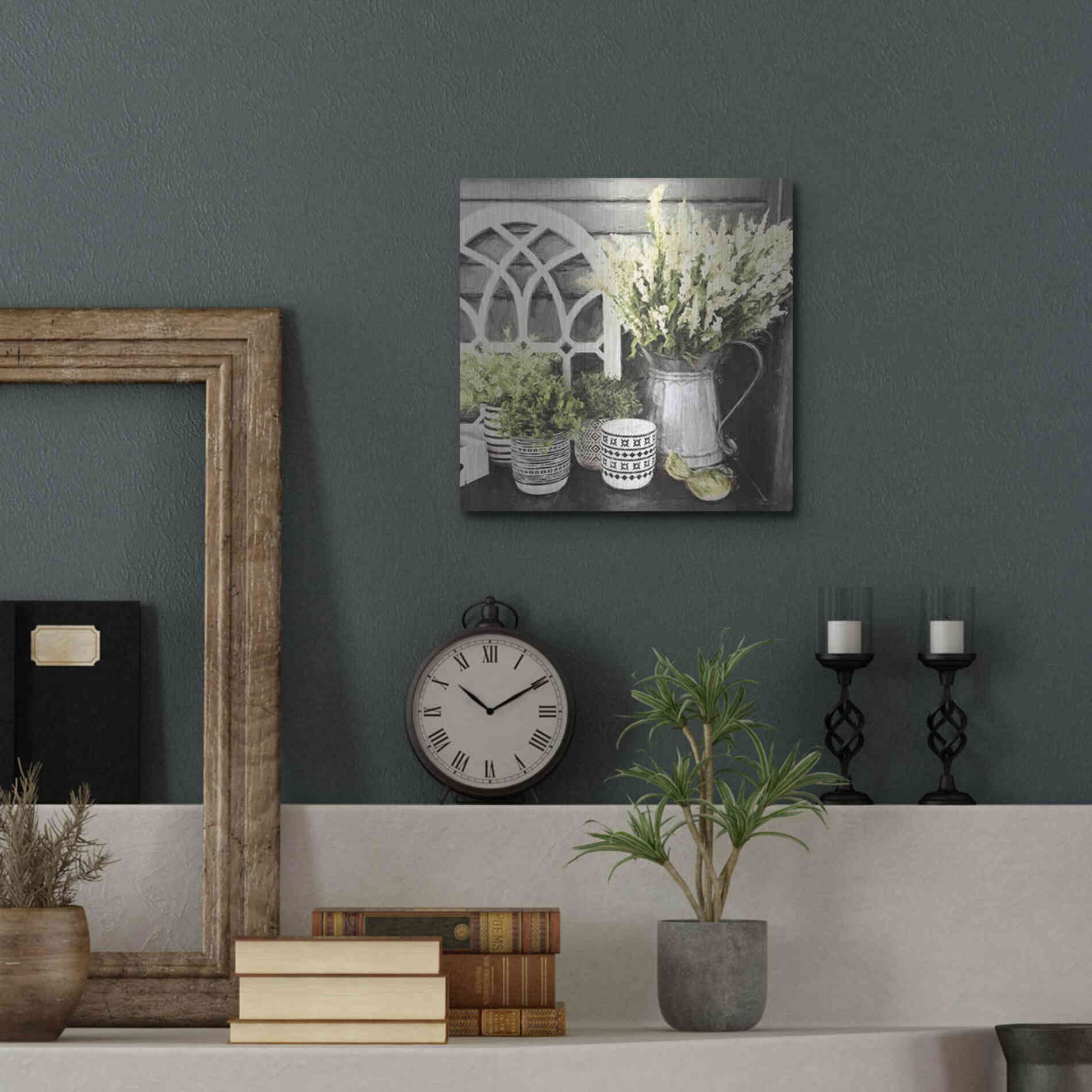 Luxe Metal Art 'Black and Green Still Life' by Lori Deiter, Metal Wall Art,12x12