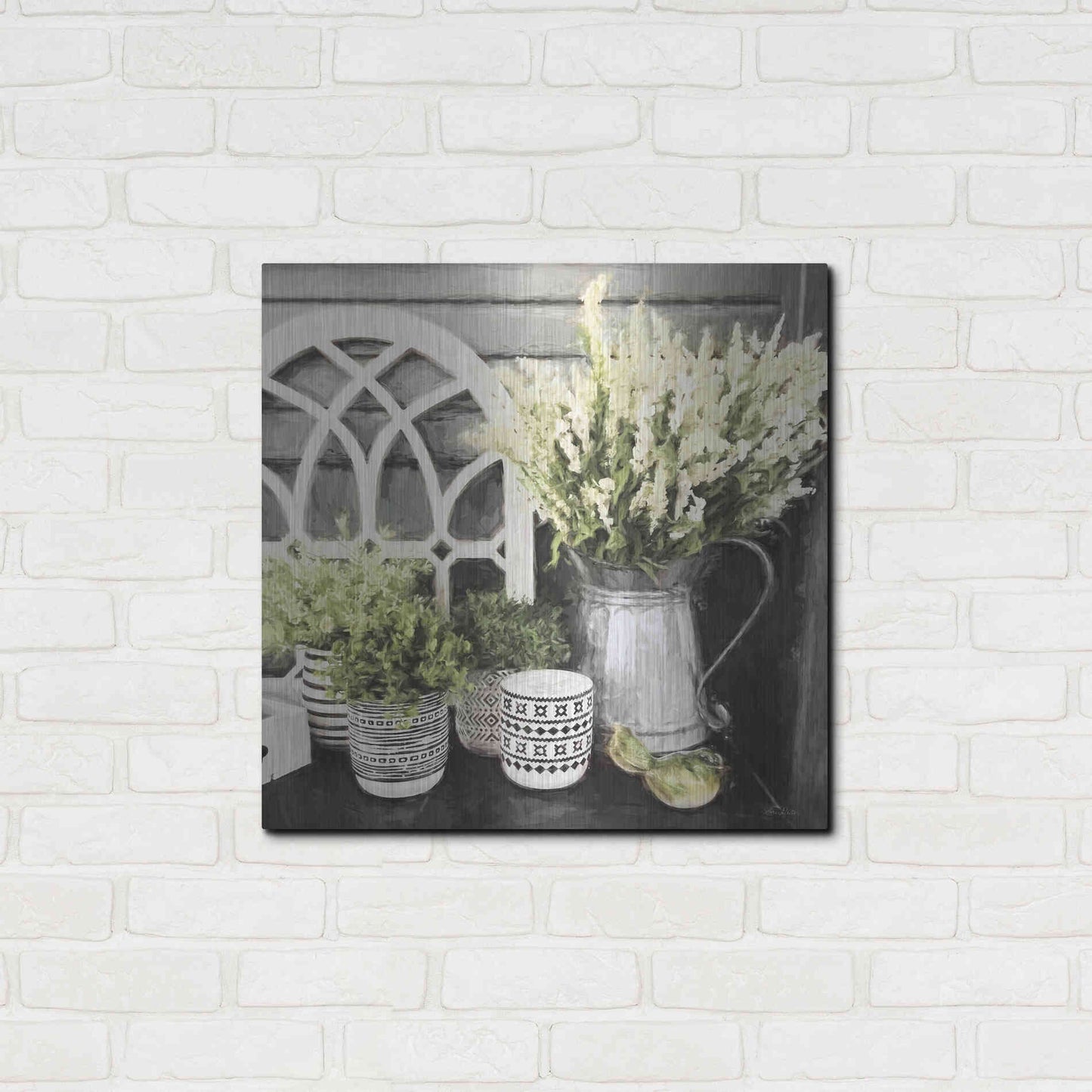 Luxe Metal Art 'Black and Green Still Life' by Lori Deiter, Metal Wall Art,24x24