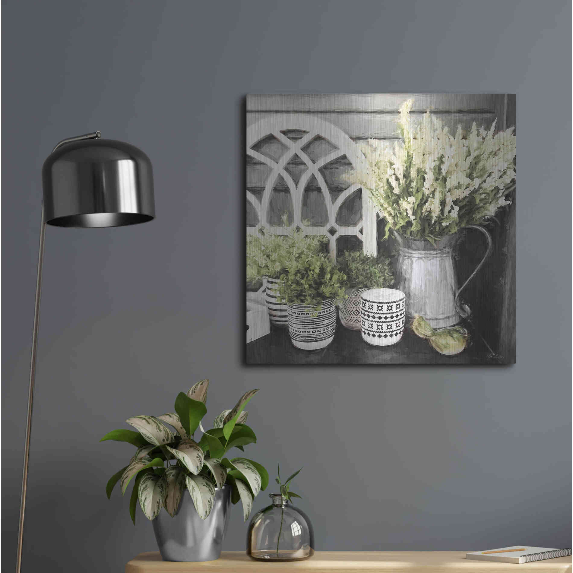 Luxe Metal Art 'Black and Green Still Life' by Lori Deiter, Metal Wall Art,24x24