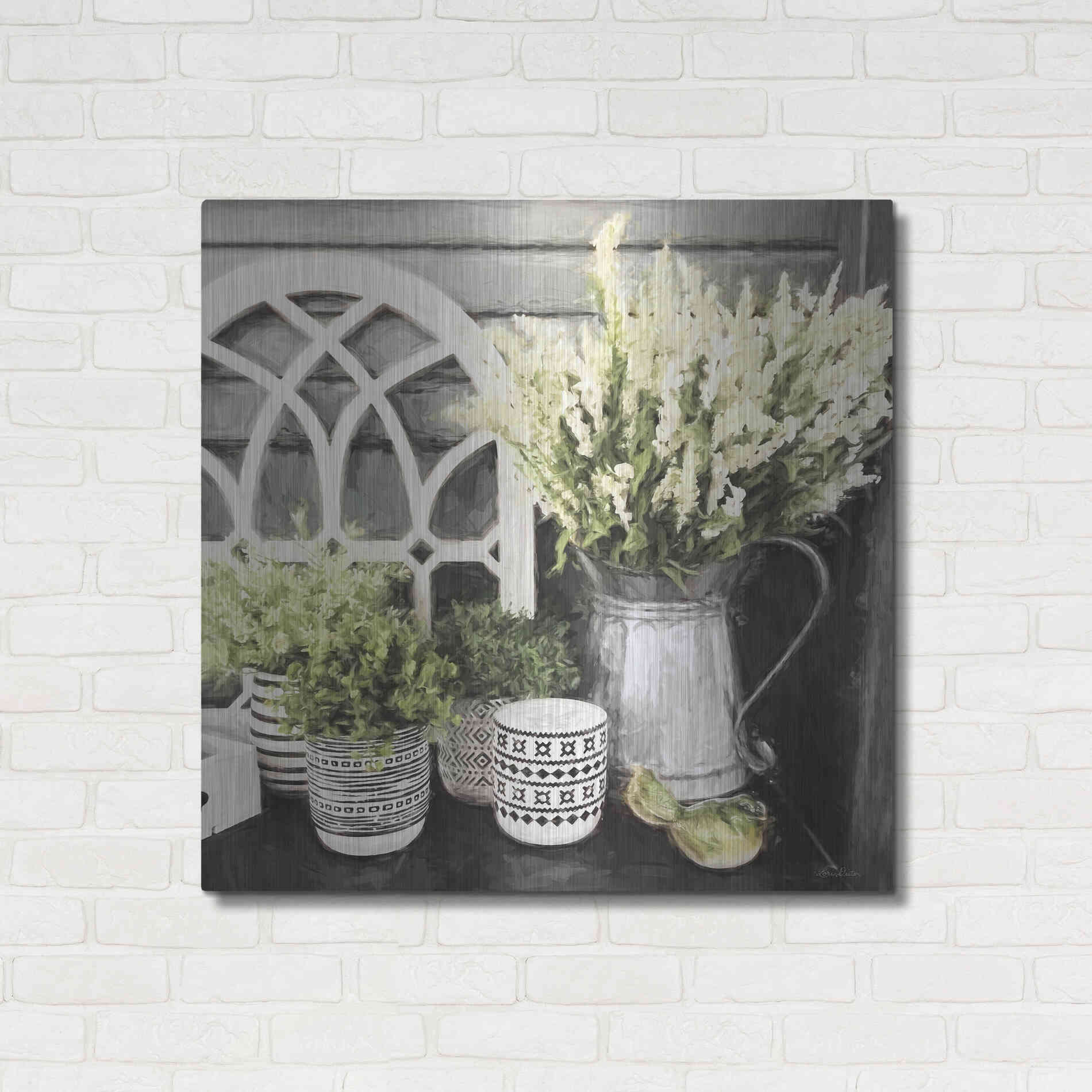 Luxe Metal Art 'Black and Green Still Life' by Lori Deiter, Metal Wall Art,36x36