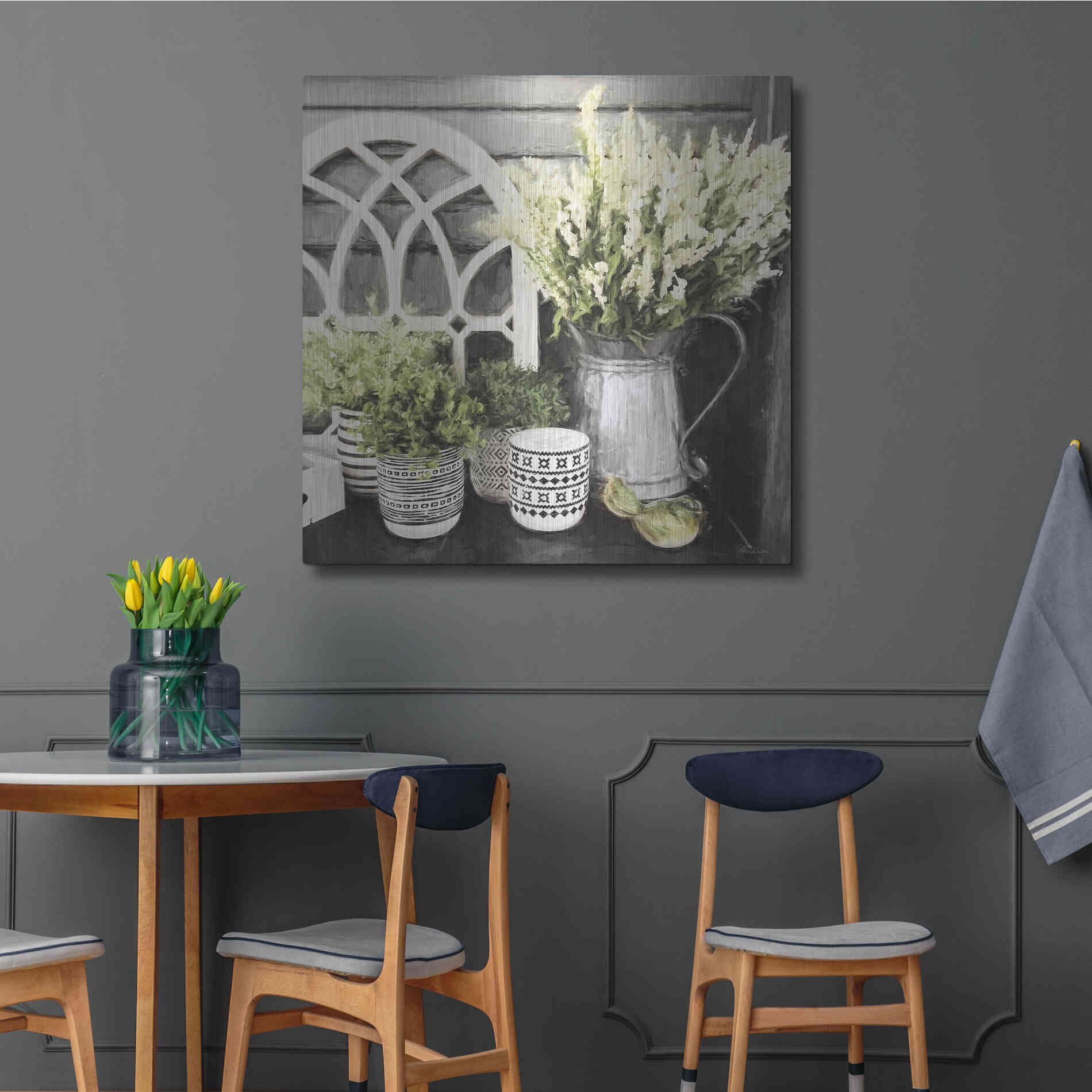 Luxe Metal Art 'Black and Green Still Life' by Lori Deiter, Metal Wall Art,36x36