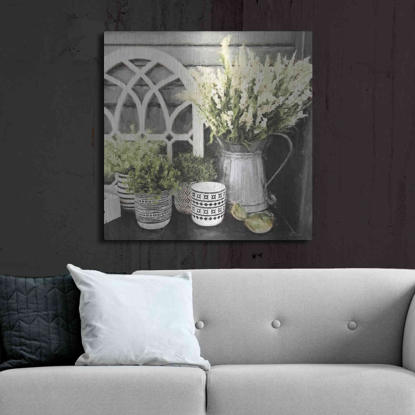 Luxe Metal Art 'Black and Green Still Life' by Lori Deiter, Metal Wall Art,36x36