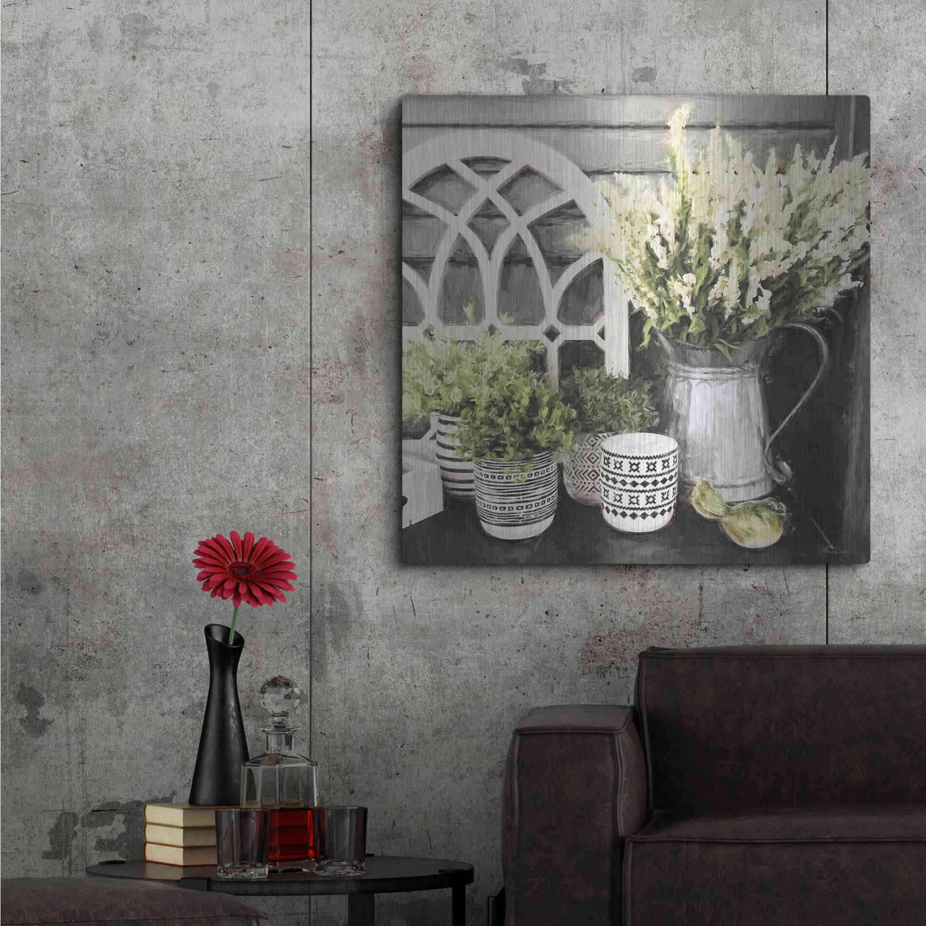 Luxe Metal Art 'Black and Green Still Life' by Lori Deiter, Metal Wall Art,36x36