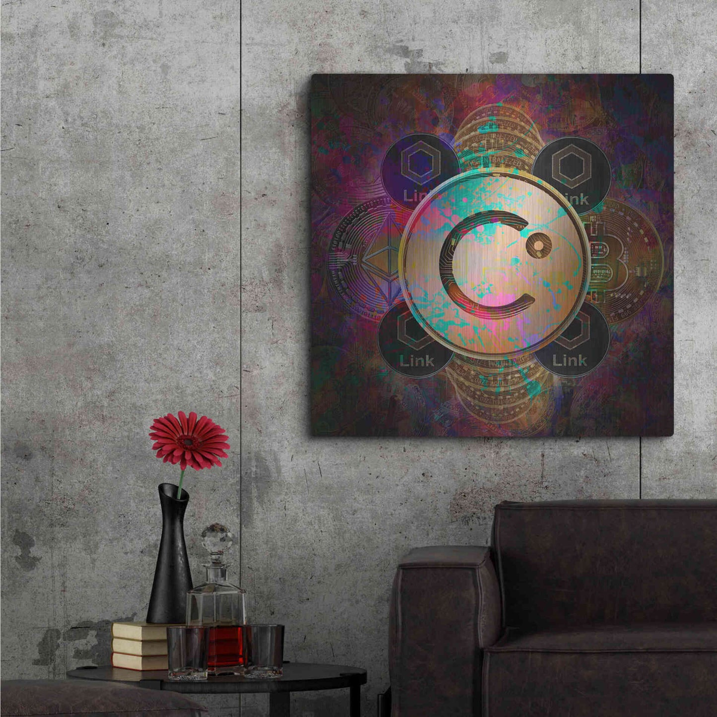 Luxe Metal Art 'CEL Celsius Network Crypto Pyramid,' Metal Wall Art,36x36