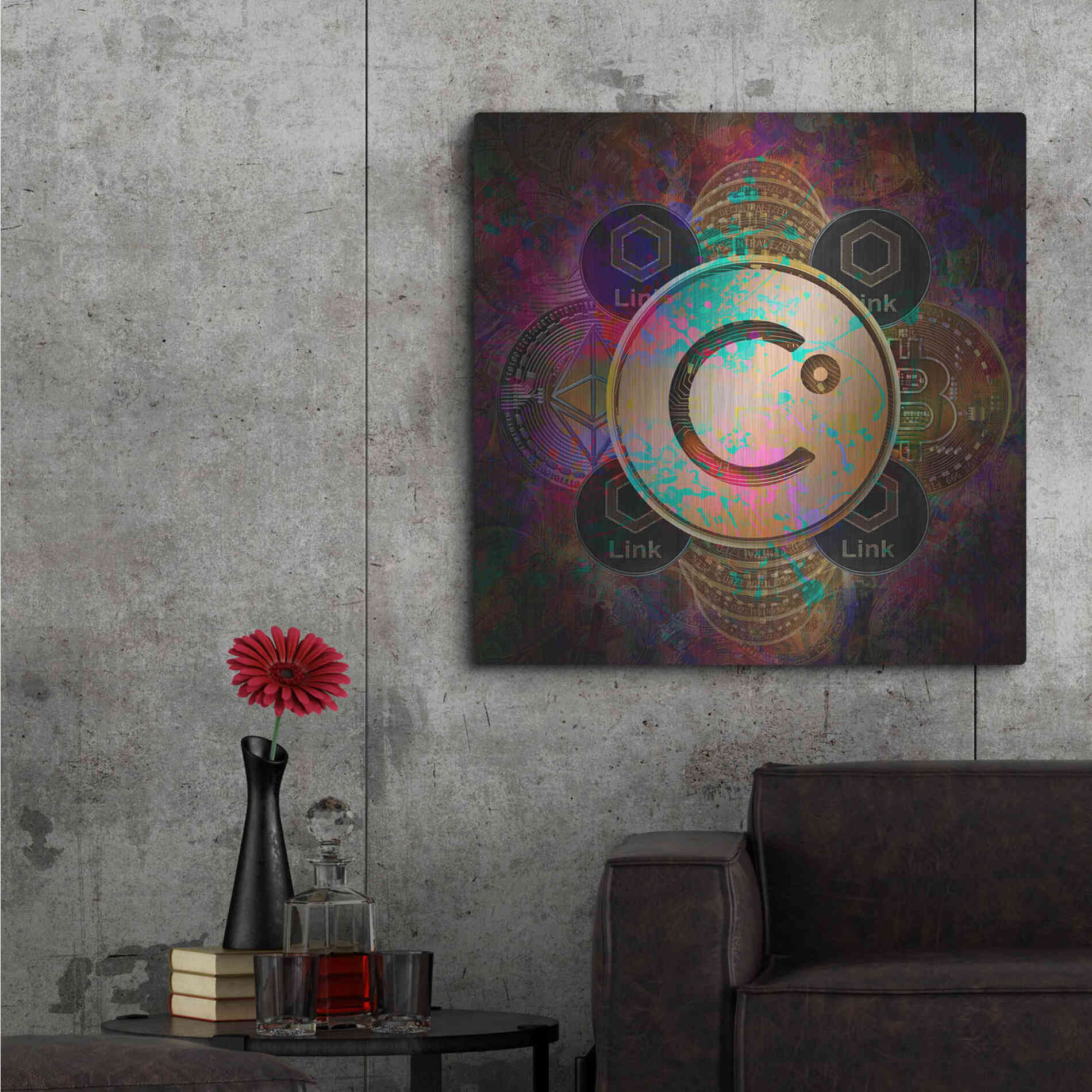 Luxe Metal Art 'CEL Celsius Network Crypto Pyramid,' Metal Wall Art,36x36