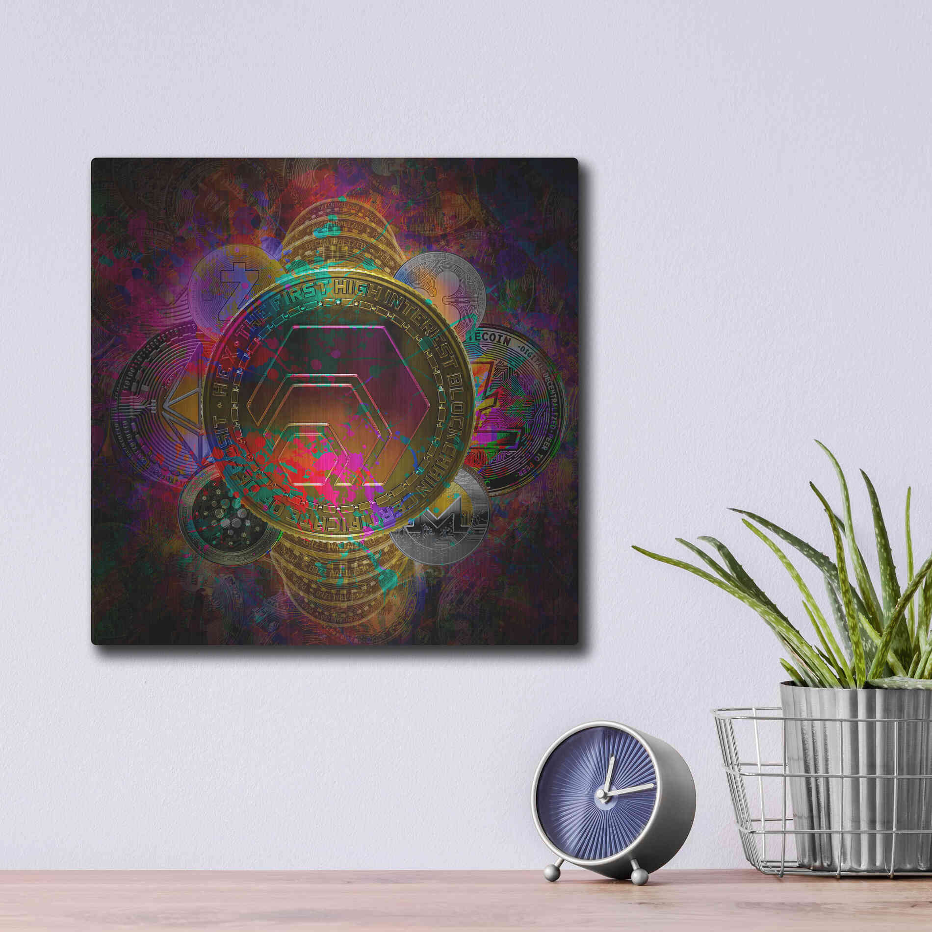 Luxe Metal Art 'HEX Crypto Pyramid,' Metal Wall Art,12x12