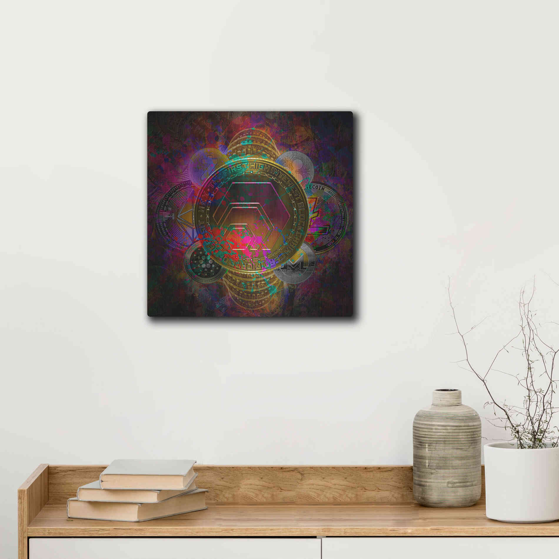 Luxe Metal Art 'HEX Crypto Pyramid,' Metal Wall Art,12x12