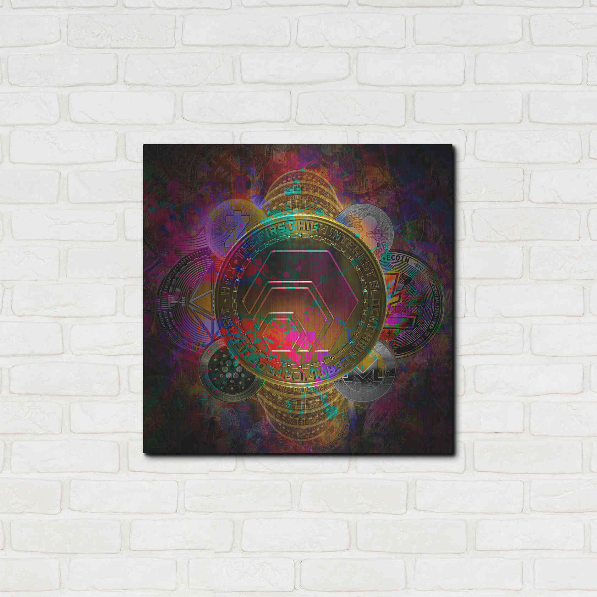 Luxe Metal Art 'HEX Crypto Pyramid,' Metal Wall Art,24x24