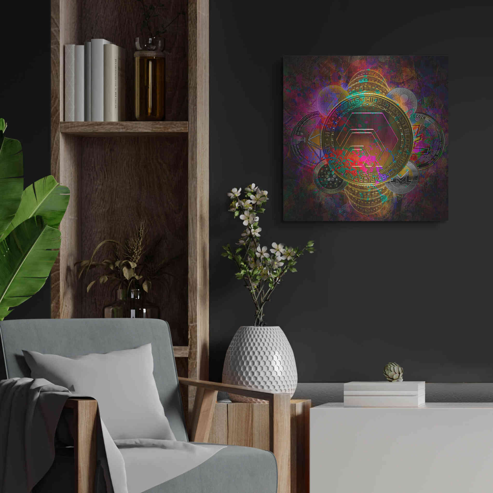 Luxe Metal Art 'HEX Crypto Pyramid,' Metal Wall Art,24x24