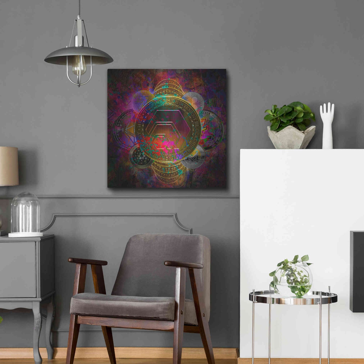 Luxe Metal Art 'HEX Crypto Pyramid,' Metal Wall Art,24x24