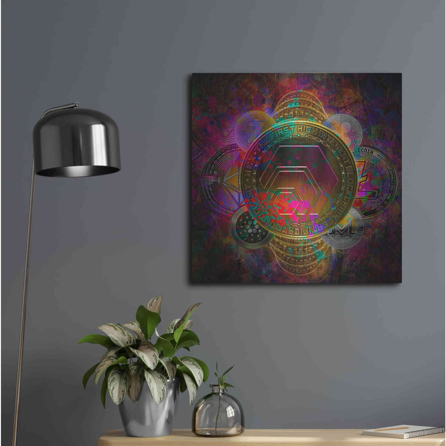 Luxe Metal Art 'HEX Crypto Pyramid,' Metal Wall Art,24x24