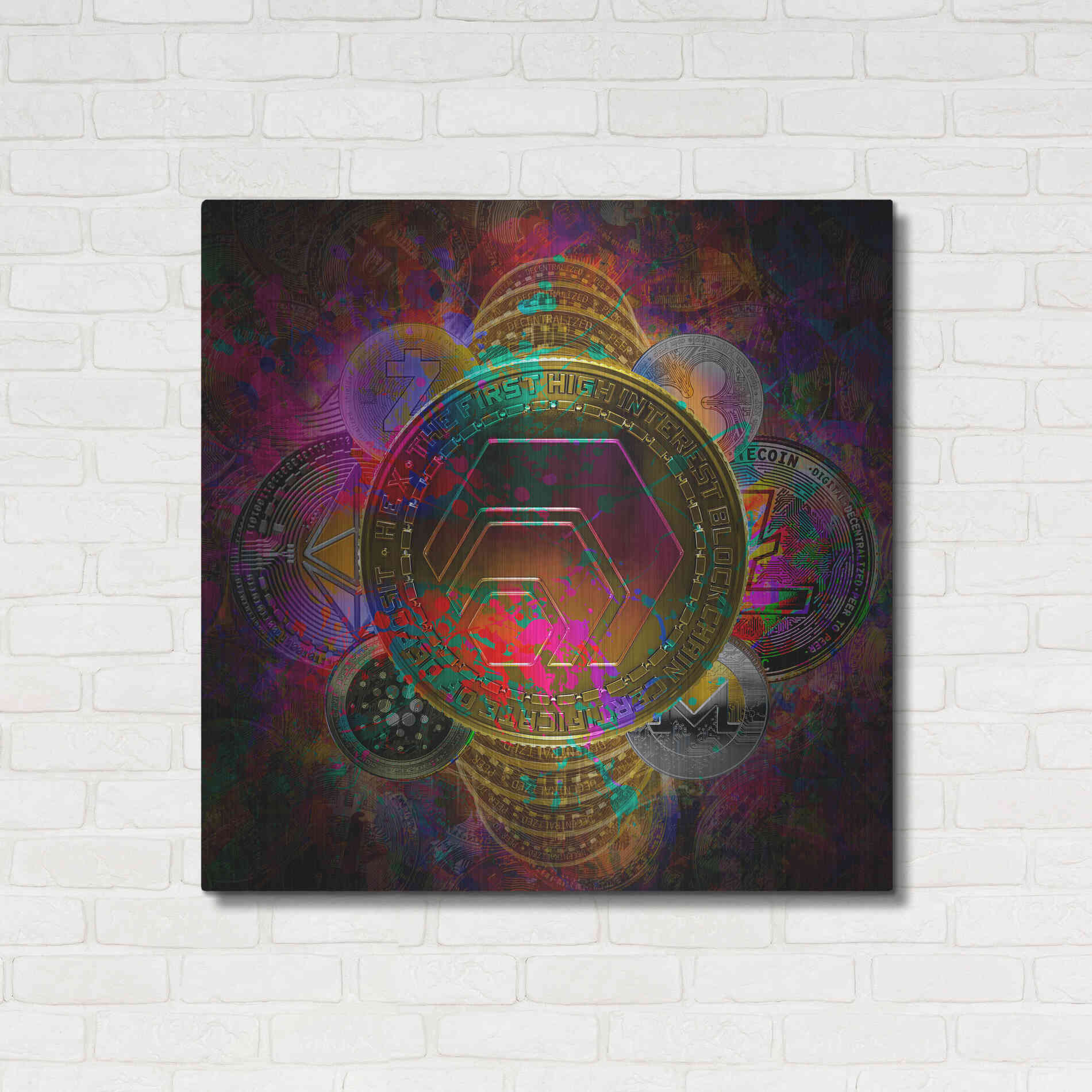 Luxe Metal Art 'HEX Crypto Pyramid,' Metal Wall Art,36x36