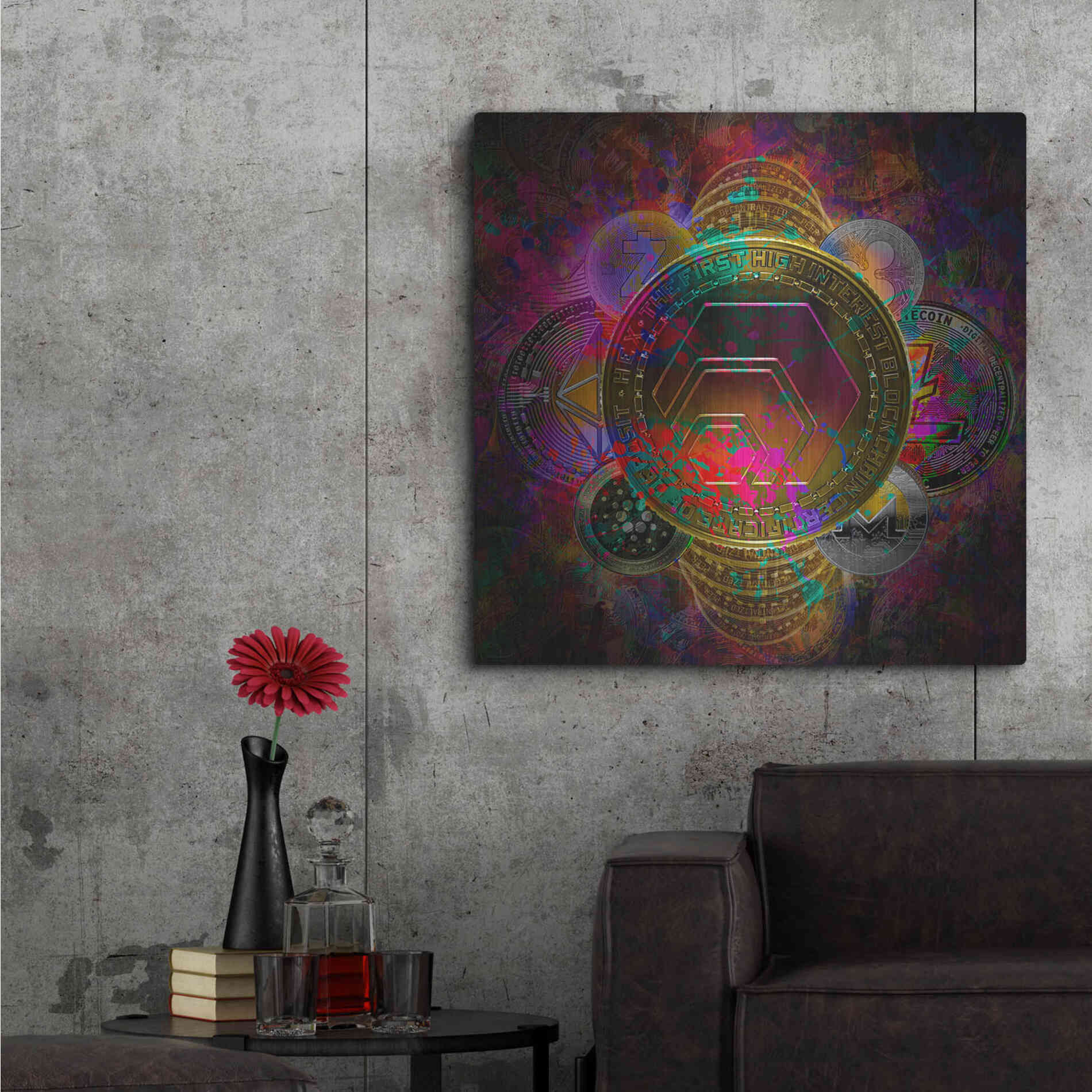 Luxe Metal Art 'HEX Crypto Pyramid,' Metal Wall Art,36x36