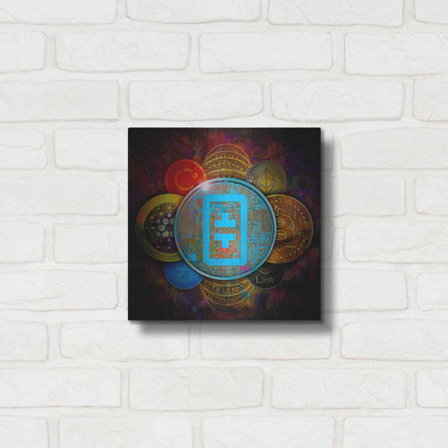 Luxe Metal Art 'THETA Network Crypto Pyramid,' Metal Wall Art,12x12