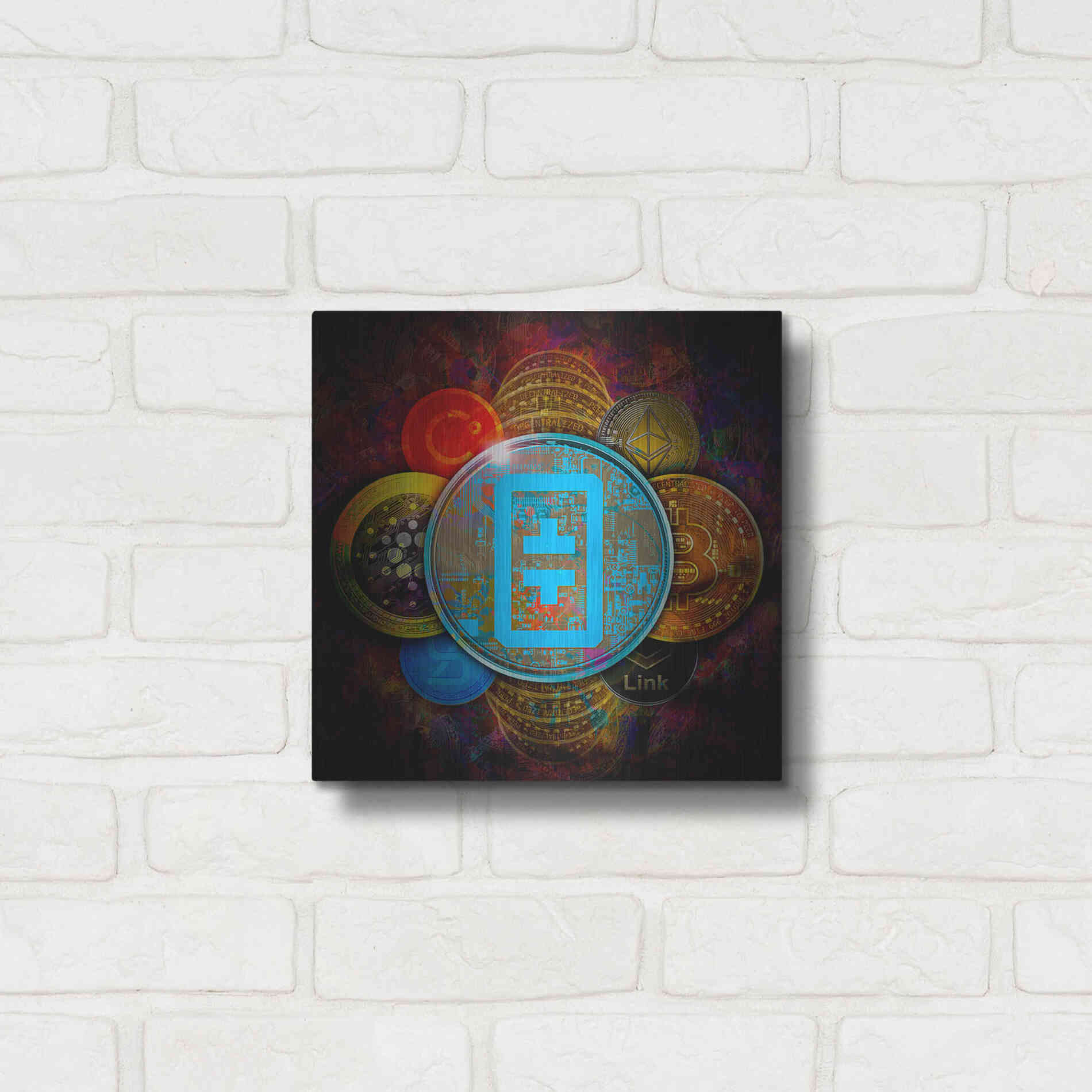 Luxe Metal Art 'THETA Network Crypto Pyramid,' Metal Wall Art,12x12