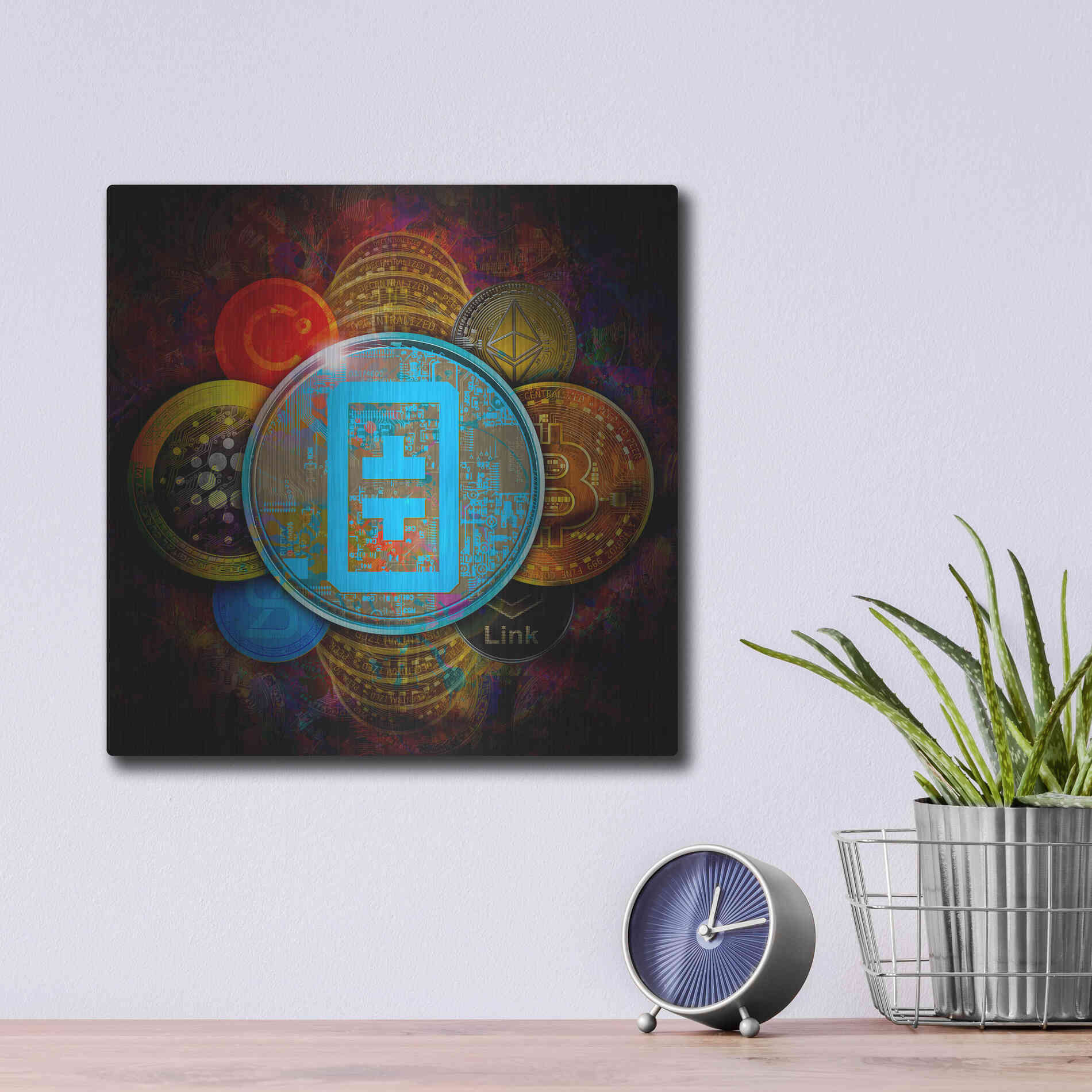 Luxe Metal Art 'THETA Network Crypto Pyramid,' Metal Wall Art,12x12