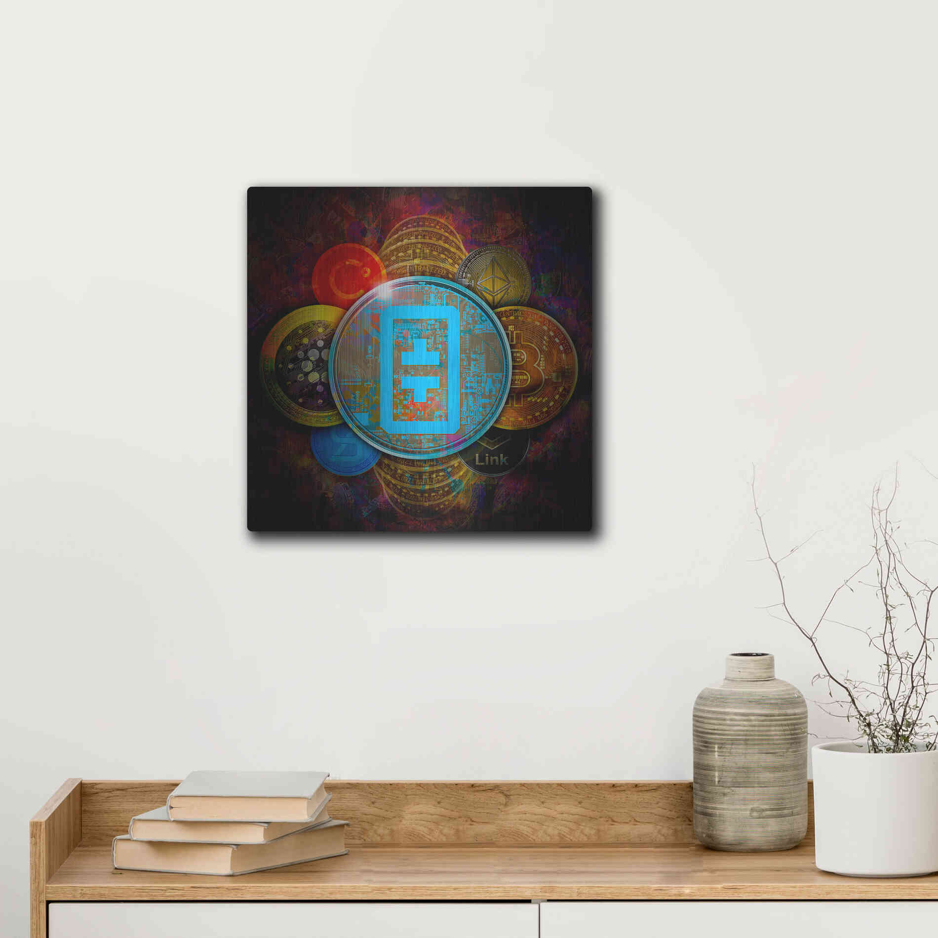 Luxe Metal Art 'THETA Network Crypto Pyramid,' Metal Wall Art,12x12