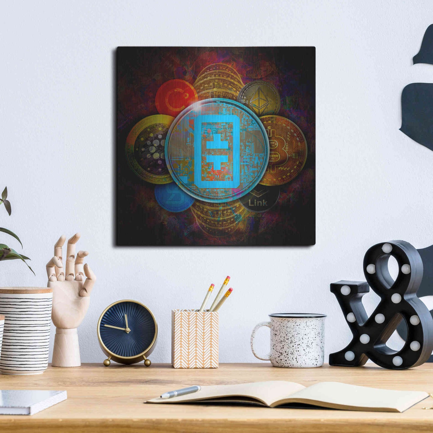 Luxe Metal Art 'THETA Network Crypto Pyramid,' Metal Wall Art,12x12