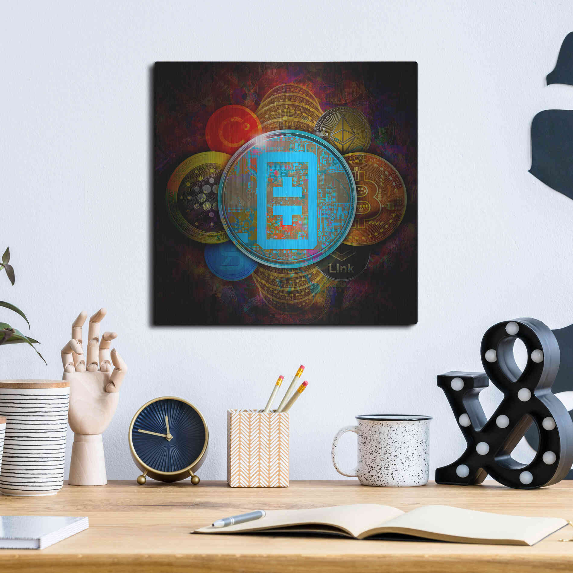 Luxe Metal Art 'THETA Network Crypto Pyramid,' Metal Wall Art,12x12
