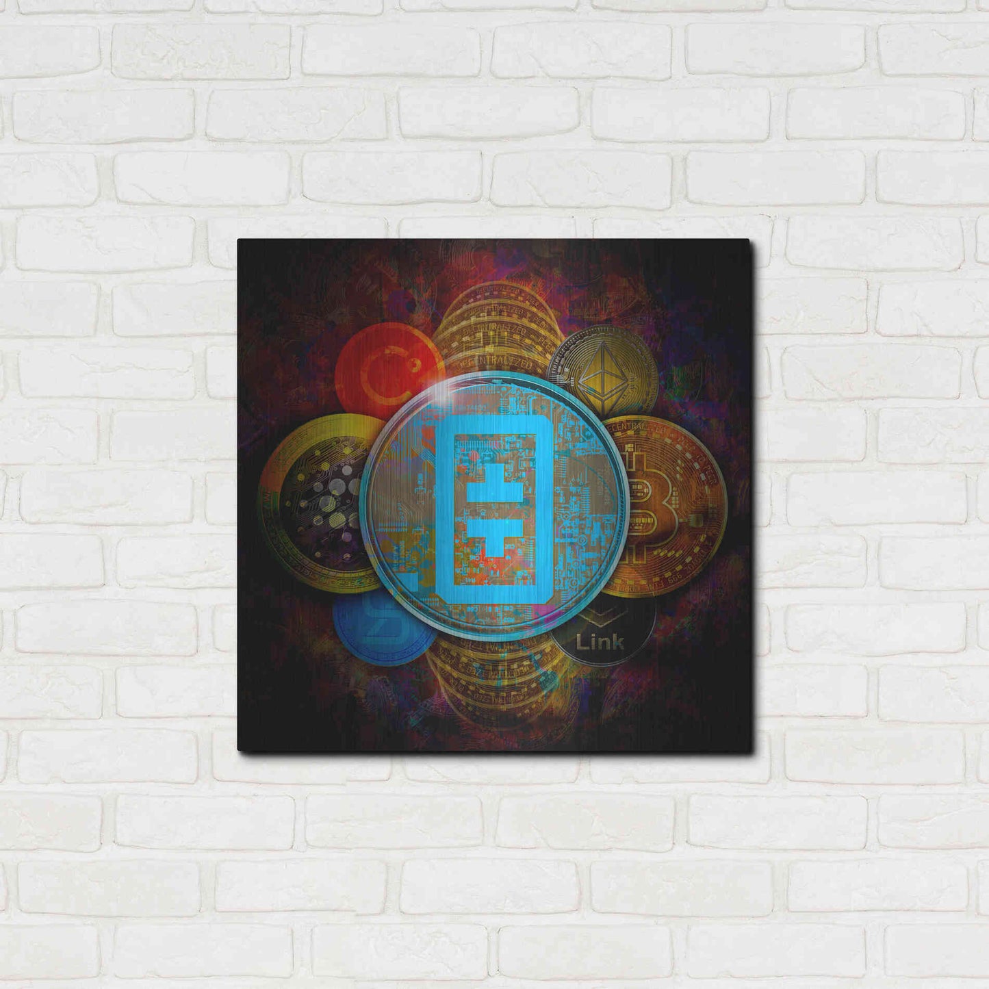 Luxe Metal Art 'THETA Network Crypto Pyramid,' Metal Wall Art,24x24
