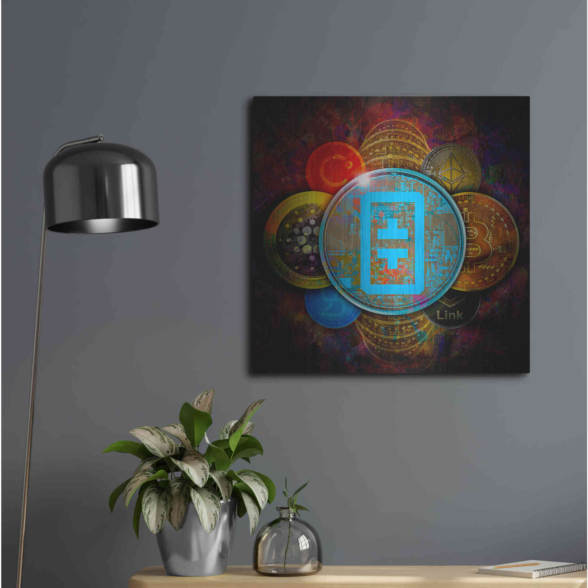 Luxe Metal Art 'THETA Network Crypto Pyramid,' Metal Wall Art,24x24
