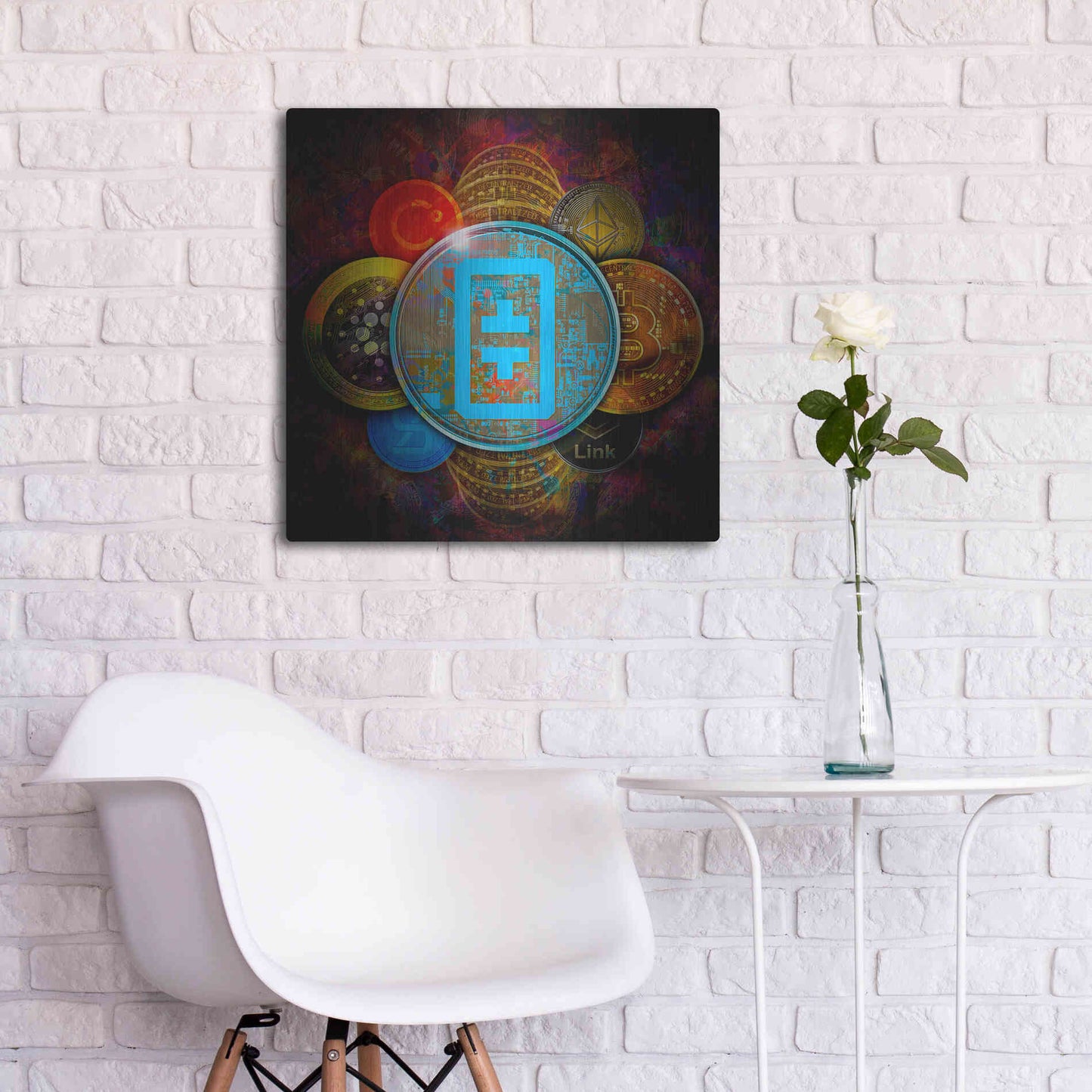 Luxe Metal Art 'THETA Network Crypto Pyramid,' Metal Wall Art,24x24