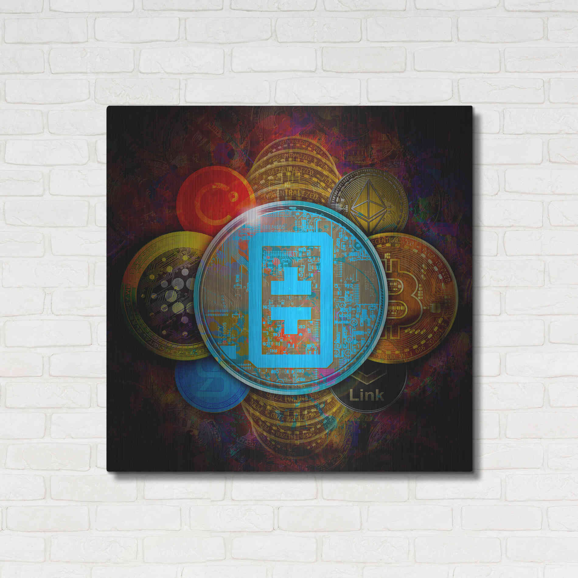 Luxe Metal Art 'THETA Network Crypto Pyramid,' Metal Wall Art,36x36