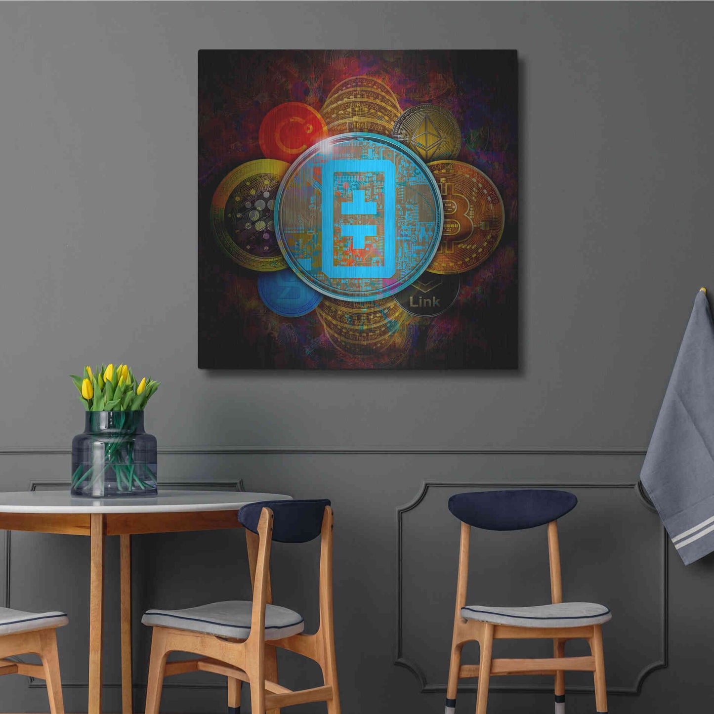 Luxe Metal Art 'THETA Network Crypto Pyramid,' Metal Wall Art,36x36