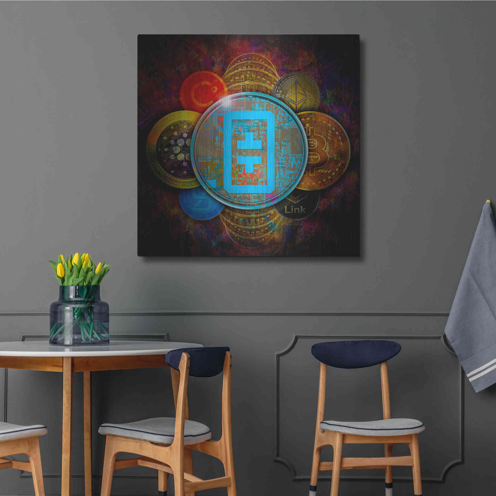 Luxe Metal Art 'THETA Network Crypto Pyramid,' Metal Wall Art,36x36