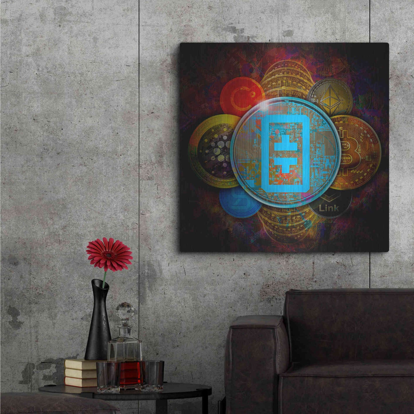 Luxe Metal Art 'THETA Network Crypto Pyramid,' Metal Wall Art,36x36