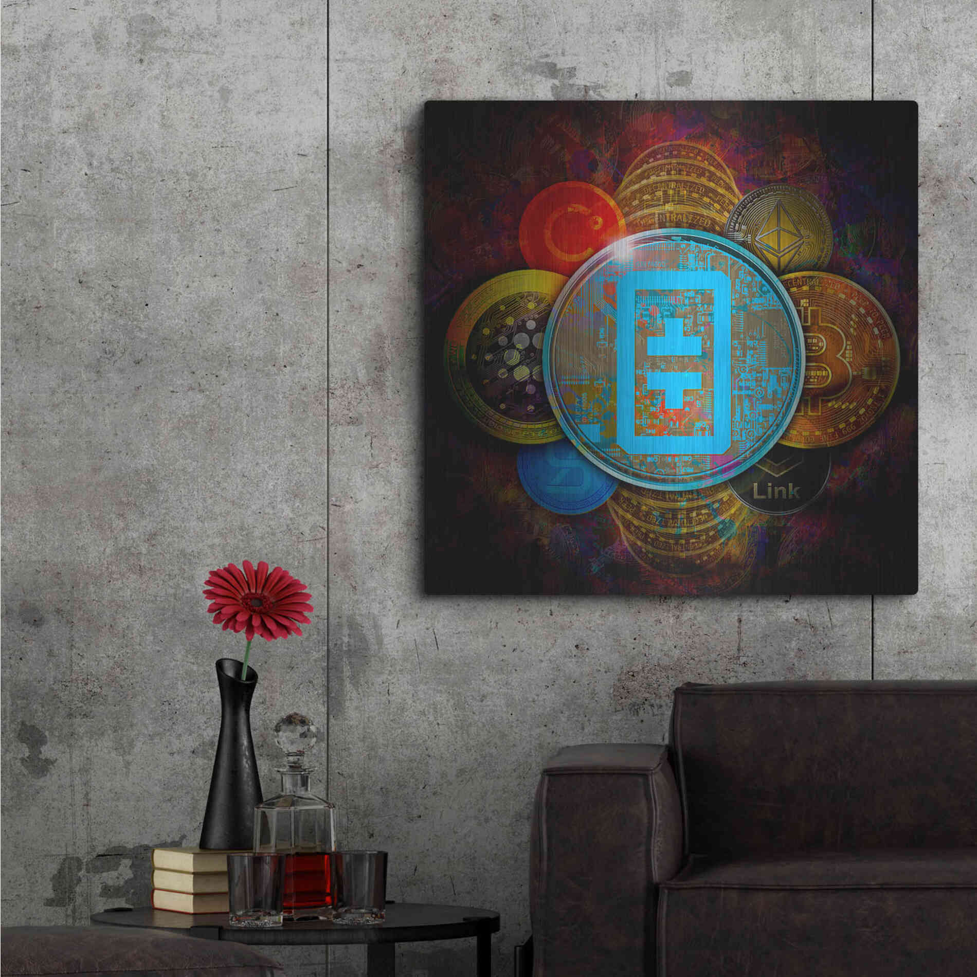 Luxe Metal Art 'THETA Network Crypto Pyramid,' Metal Wall Art,36x36