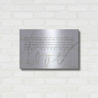 Luxe Metal Art 'Love Never Fails 4' by Cindy Jacobs, Metal Wall Art,24x16