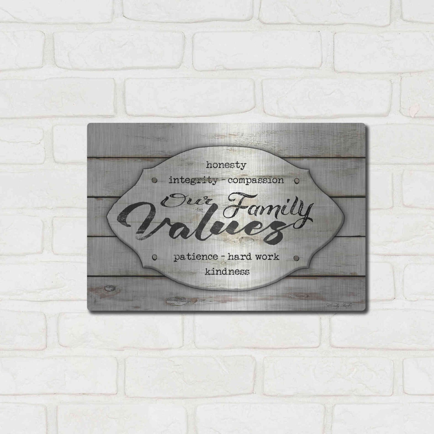 Luxe Metal Art 'Our Family Values' by Cindy Jacobs, Metal Wall Art,16x12