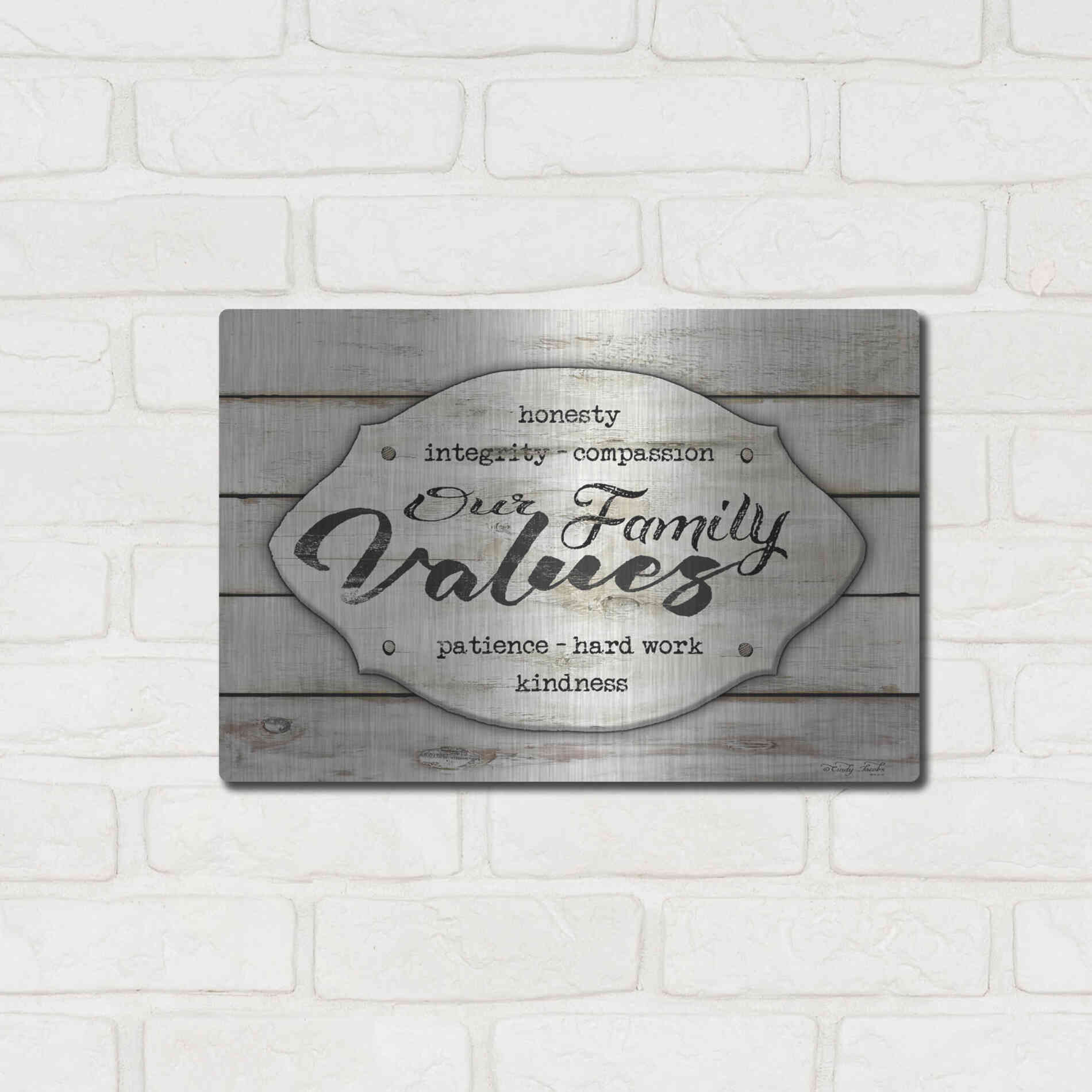 Luxe Metal Art 'Our Family Values' by Cindy Jacobs, Metal Wall Art,16x12