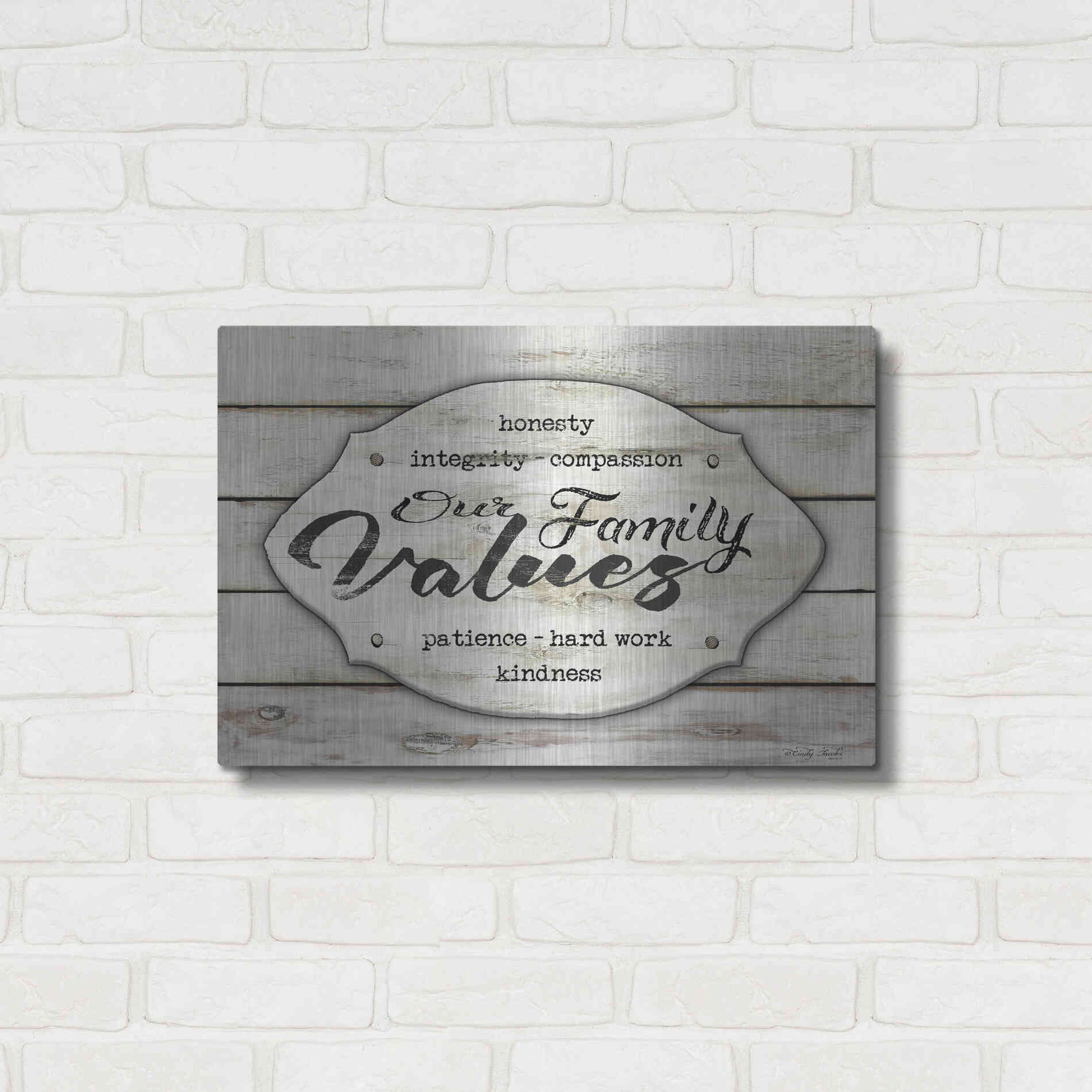 Luxe Metal Art 'Our Family Values' by Cindy Jacobs, Metal Wall Art,24x16