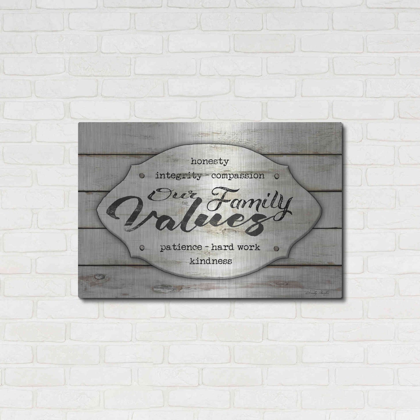 Luxe Metal Art 'Our Family Values' by Cindy Jacobs, Metal Wall Art,36x24