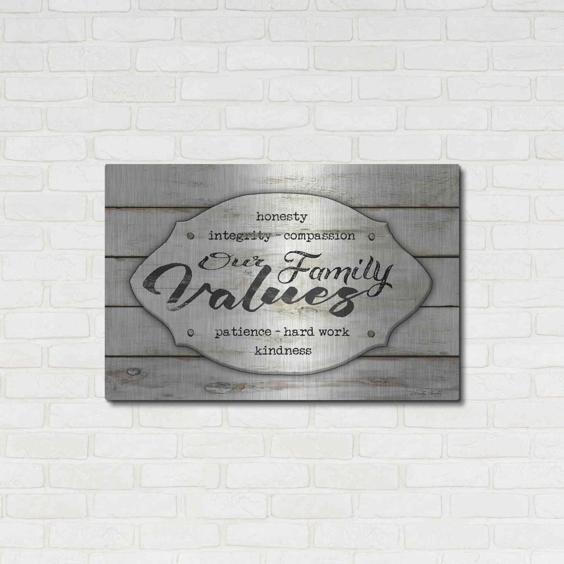 Luxe Metal Art 'Our Family Values' by Cindy Jacobs, Metal Wall Art,36x24