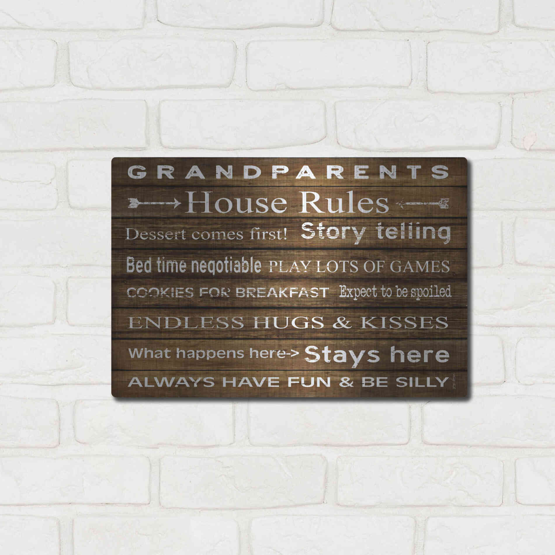 Luxe Metal Art 'Grandparents House Rules' by Cindy Jacobs, Metal Wall Art,16x12