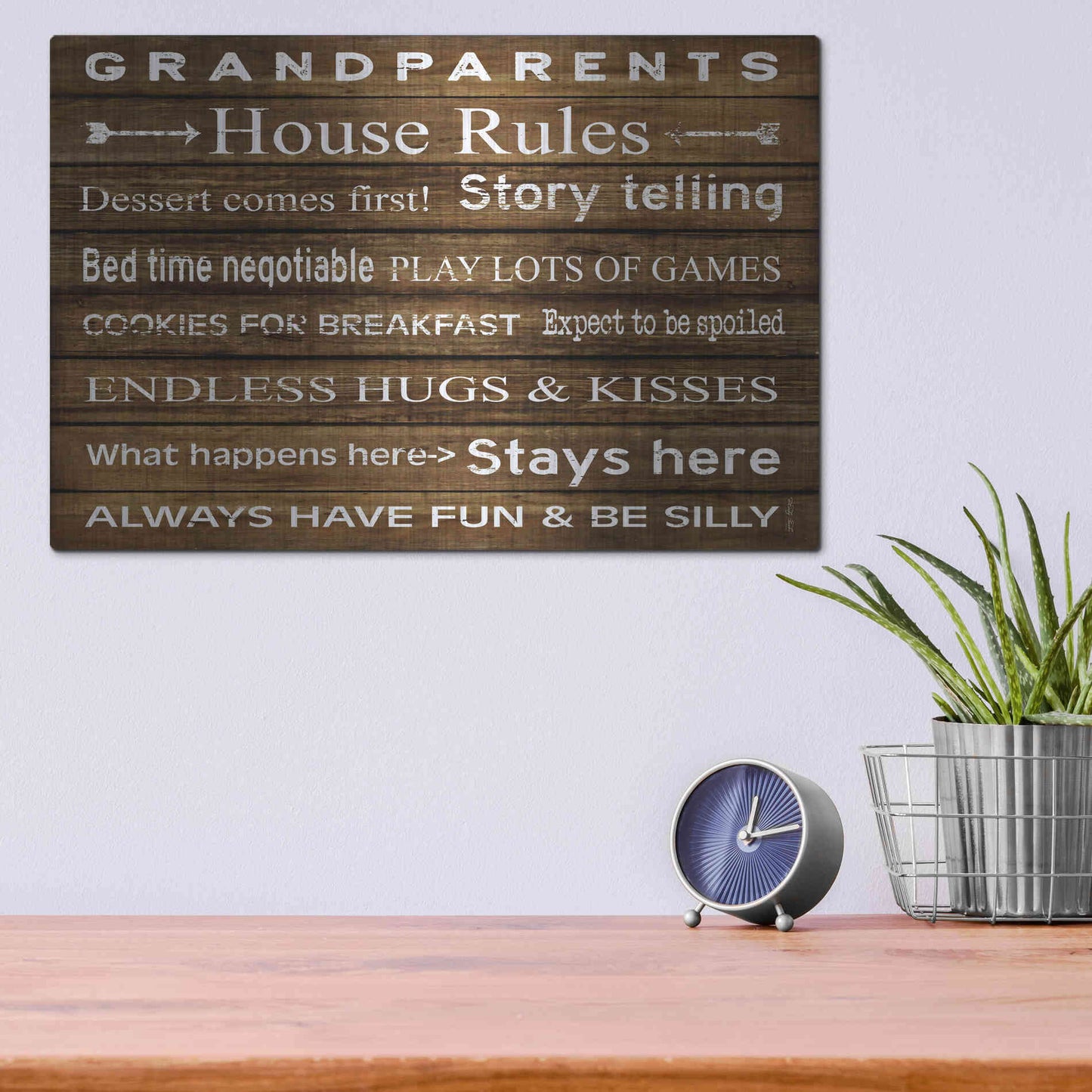 Luxe Metal Art 'Grandparents House Rules' by Cindy Jacobs, Metal Wall Art,16x12