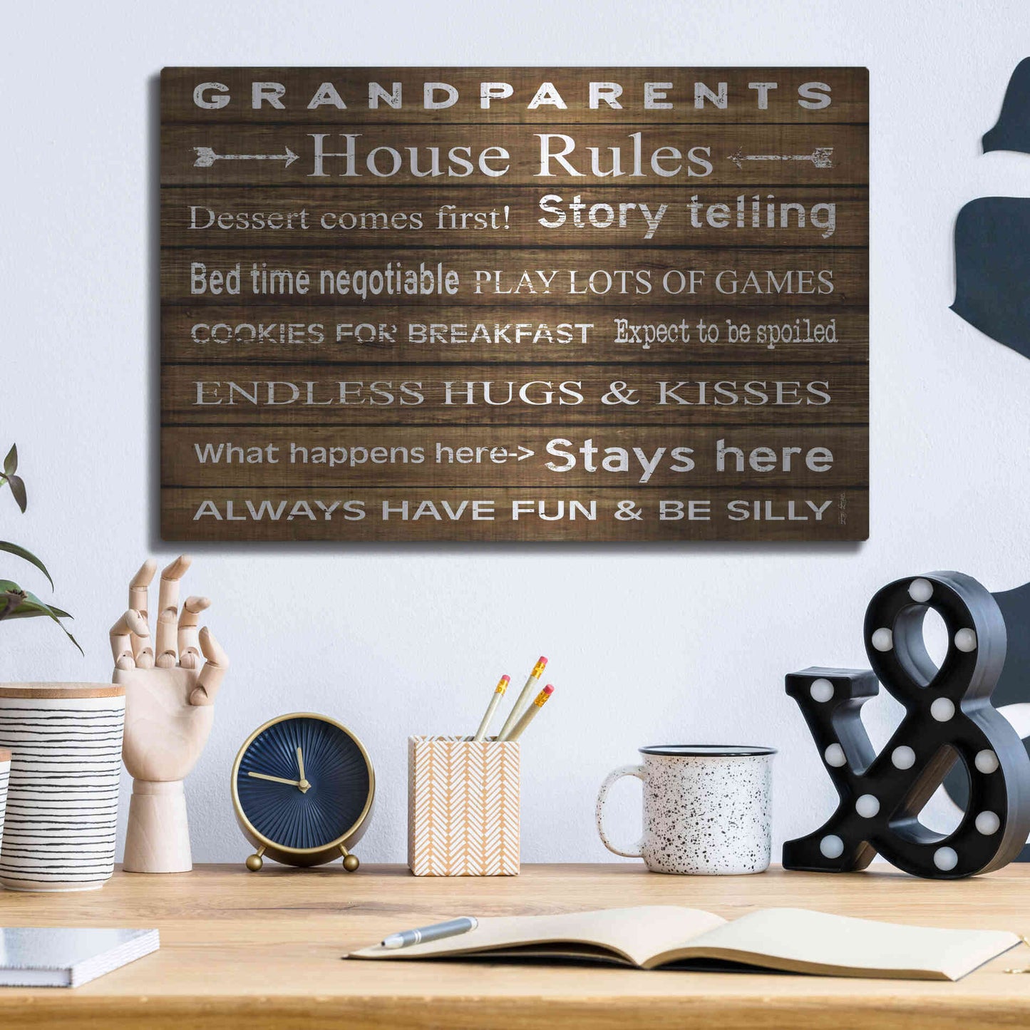 Luxe Metal Art 'Grandparents House Rules' by Cindy Jacobs, Metal Wall Art,16x12