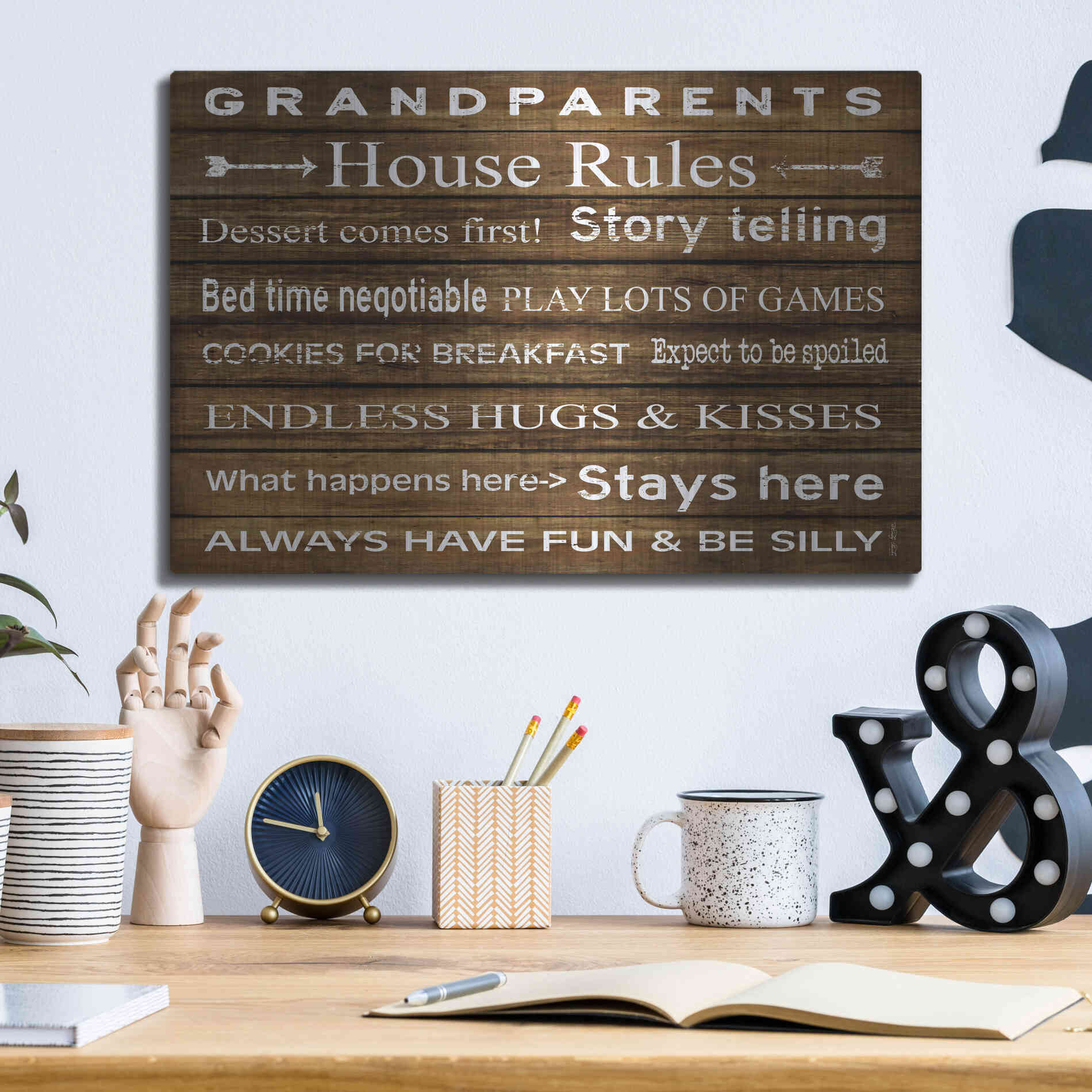 Luxe Metal Art 'Grandparents House Rules' by Cindy Jacobs, Metal Wall Art,16x12