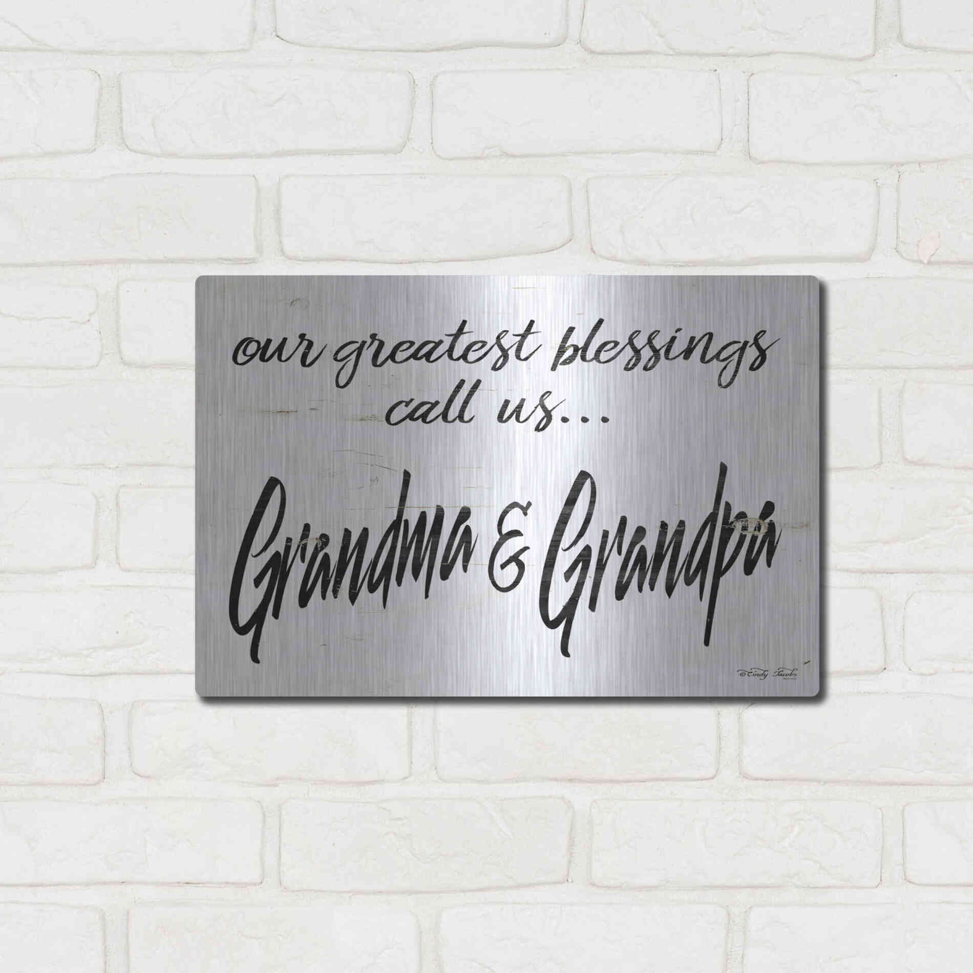 Luxe Metal Art 'Grandma & Grandpa' by Cindy Jacobs, Metal Wall Art,16x12