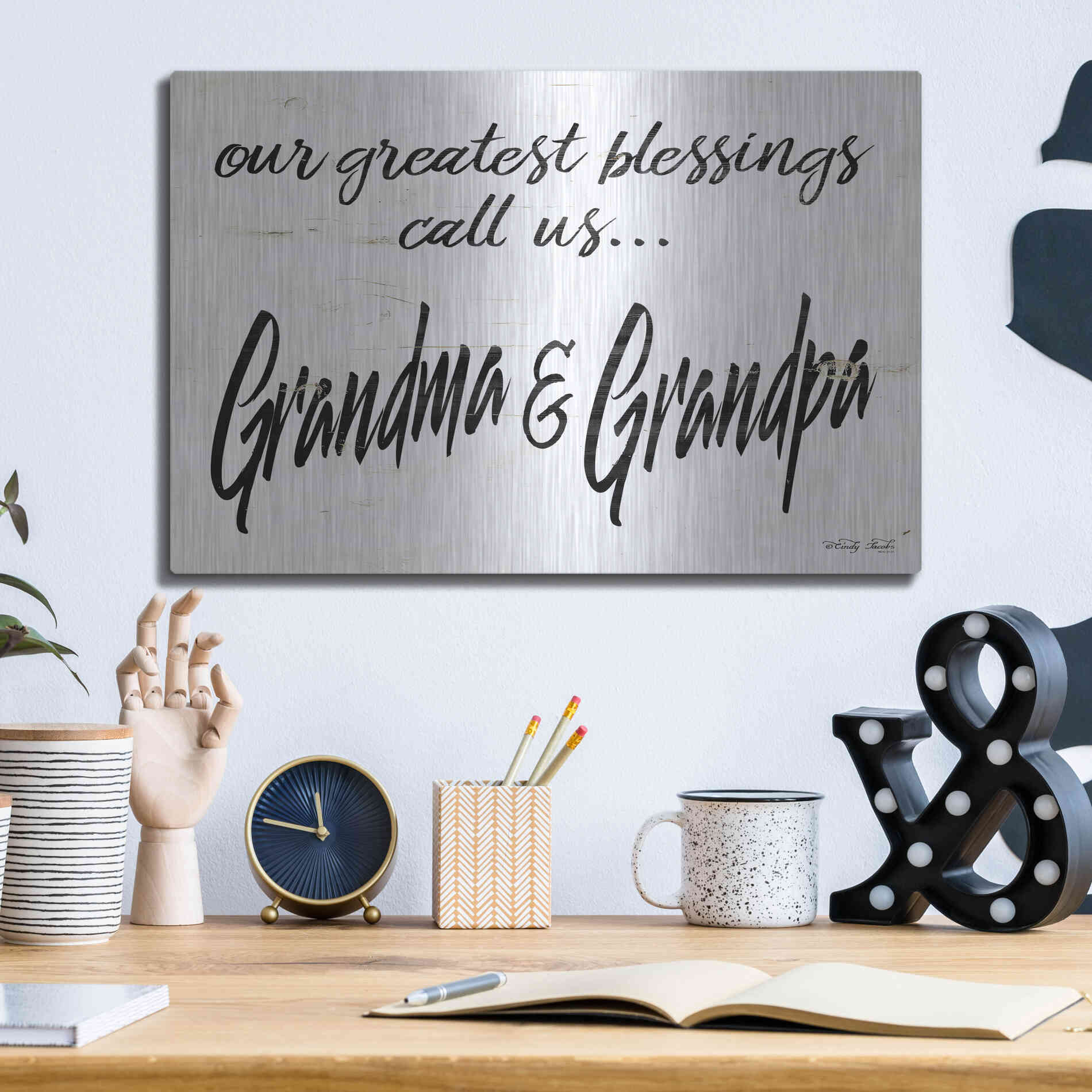 Luxe Metal Art 'Grandma & Grandpa' by Cindy Jacobs, Metal Wall Art,16x12