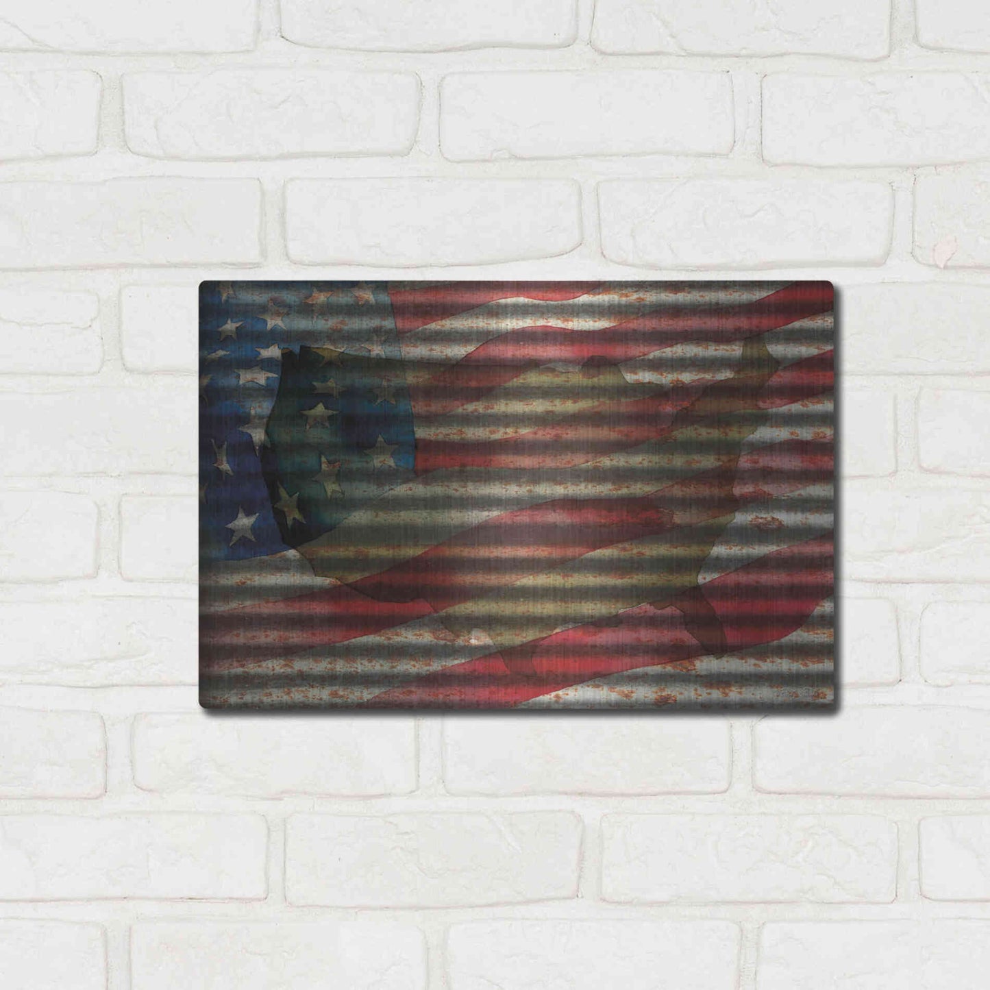 Luxe Metal Art 'American Flag on Metal' by Cindy Jacobs, Metal Wall Art,16x12
